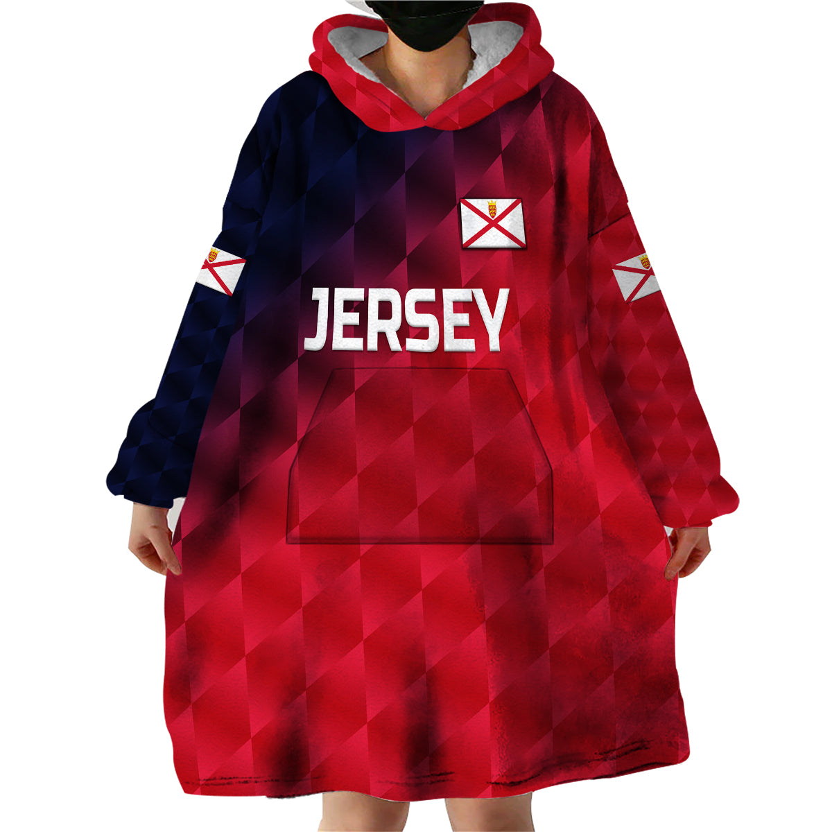 (Custom Personalised) The Bailiwick of Jersey Cricket Wearable Blanket Hoodie Unique Style - Red NO.2 - Vibe Hoodie Shop