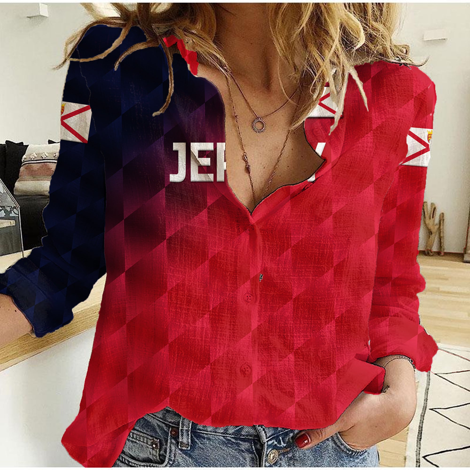 (Custom Personalised) The Bailiwick of Jersey Cricket Women Casual Shirt Unique Style - Red NO.2 - Vibe Hoodie Shop