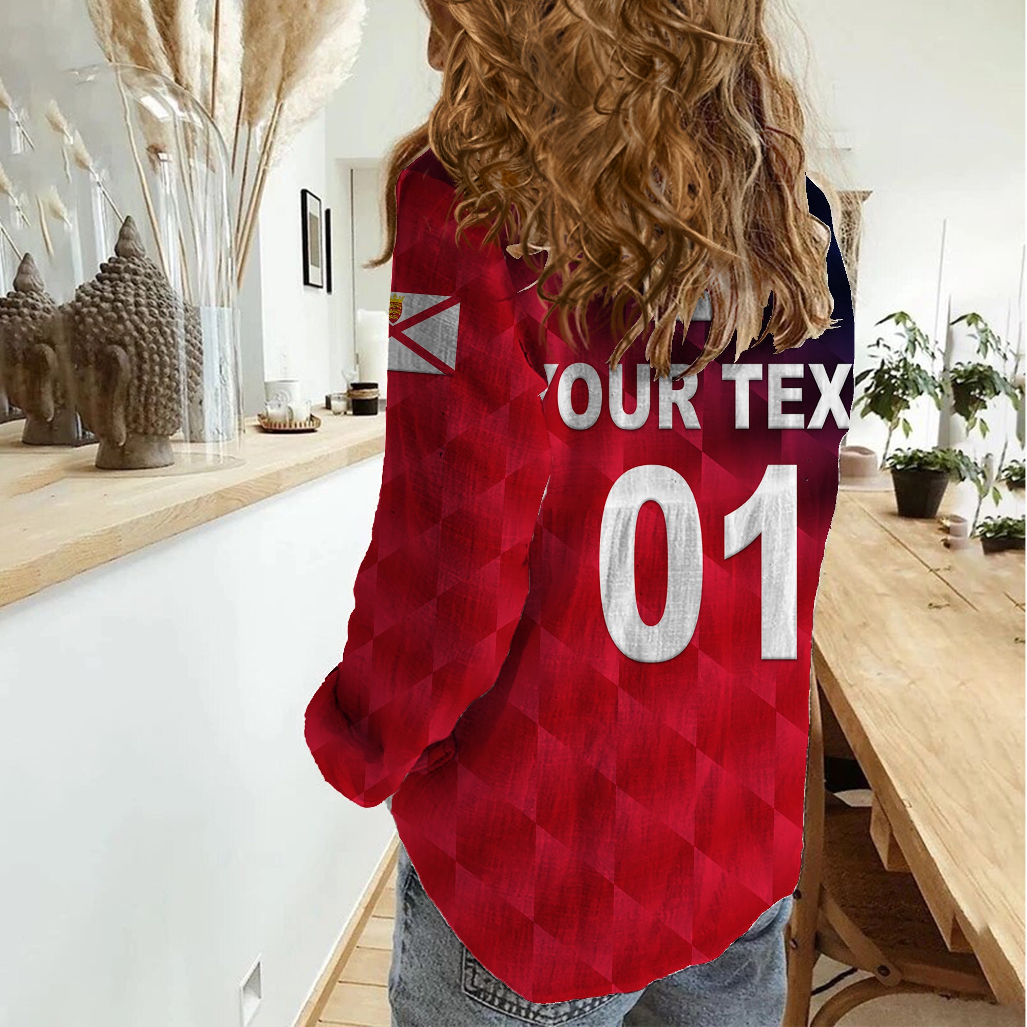 (Custom Personalised) The Bailiwick of Jersey Cricket Women Casual Shirt Unique Style - Red NO.2 - Vibe Hoodie Shop