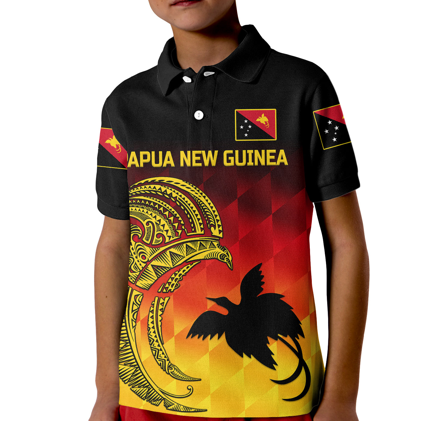 (Custom Personalised) Papua New Guinea Barramundis Cricket Kid Polo Shirt Birds Of Paradise Paradisaea Raggiana Original - Gradient Flag Vibes - Vibe Hoodie Shop