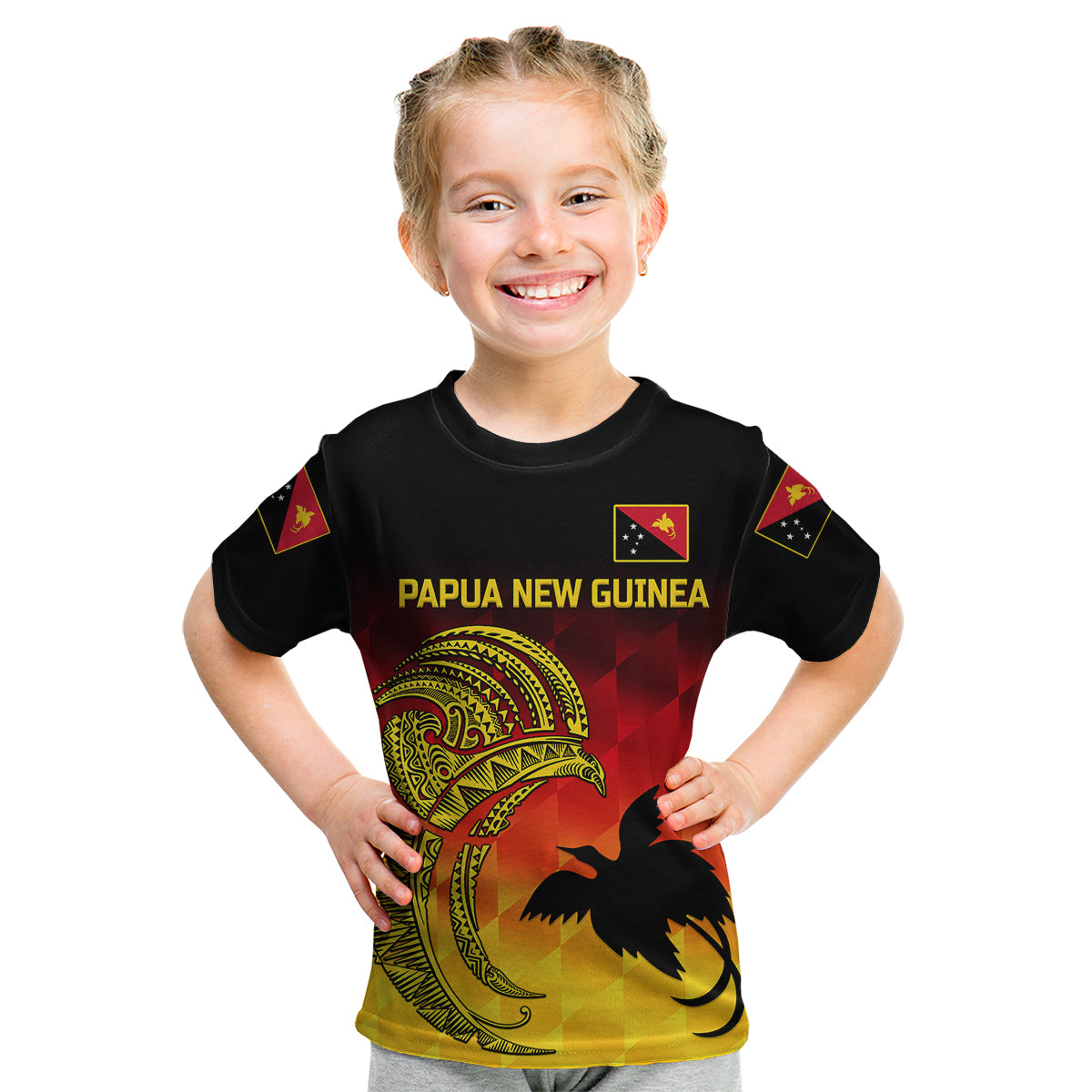 (Custom Personalised) Papua New Guinea Barramundis Cricket Kid T Shirt Birds Of Paradise Paradisaea Raggiana Original - Gradient Flag Vibes - Vibe Hoodie Shop