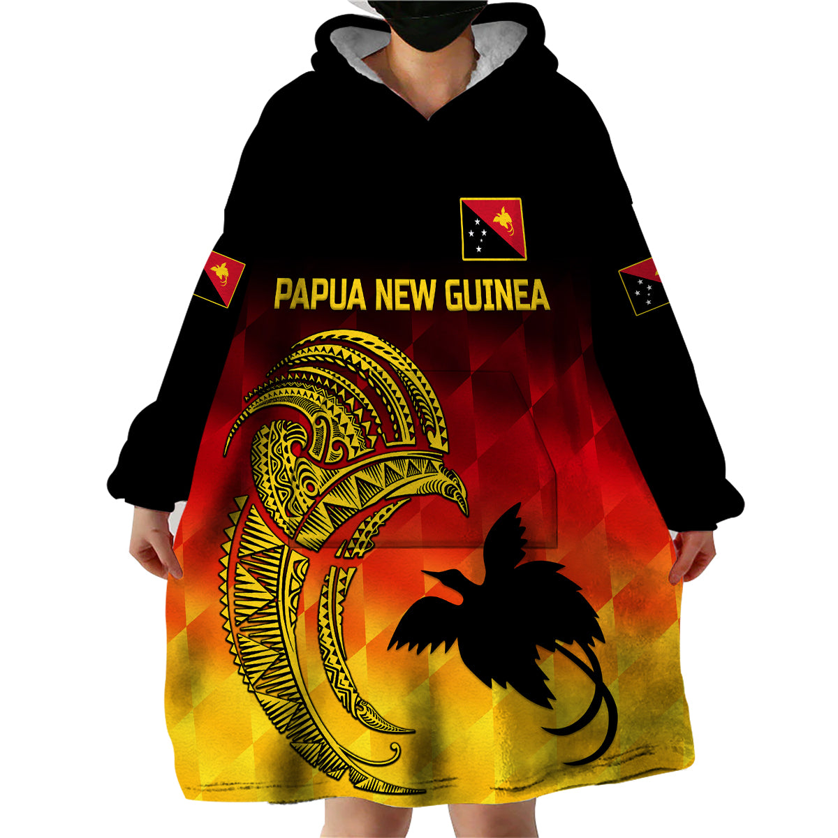 (Custom Personalised) Papua New Guinea Barramundis Cricket Wearable Blanket Hoodie Birds Of Paradise Paradisaea Raggiana Original - Gradient Flag Vibes - Vibe Hoodie Shop