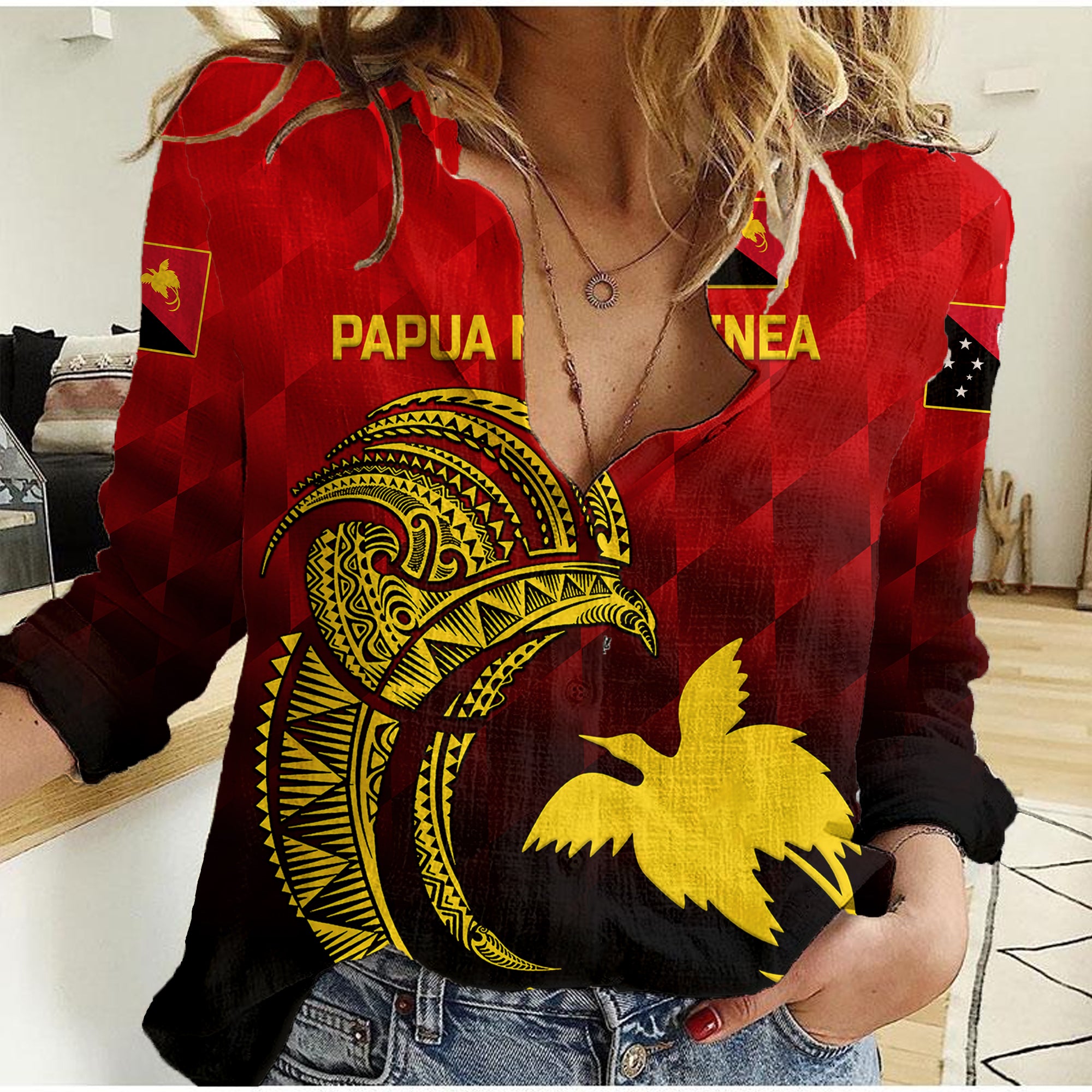 (Custom Personalised) Papua New Guinea Barramundis Cricket Women Casual Shirt Birds Of Paradise Paradisaea Raggiana Original - Red - Vibe Hoodie Shop