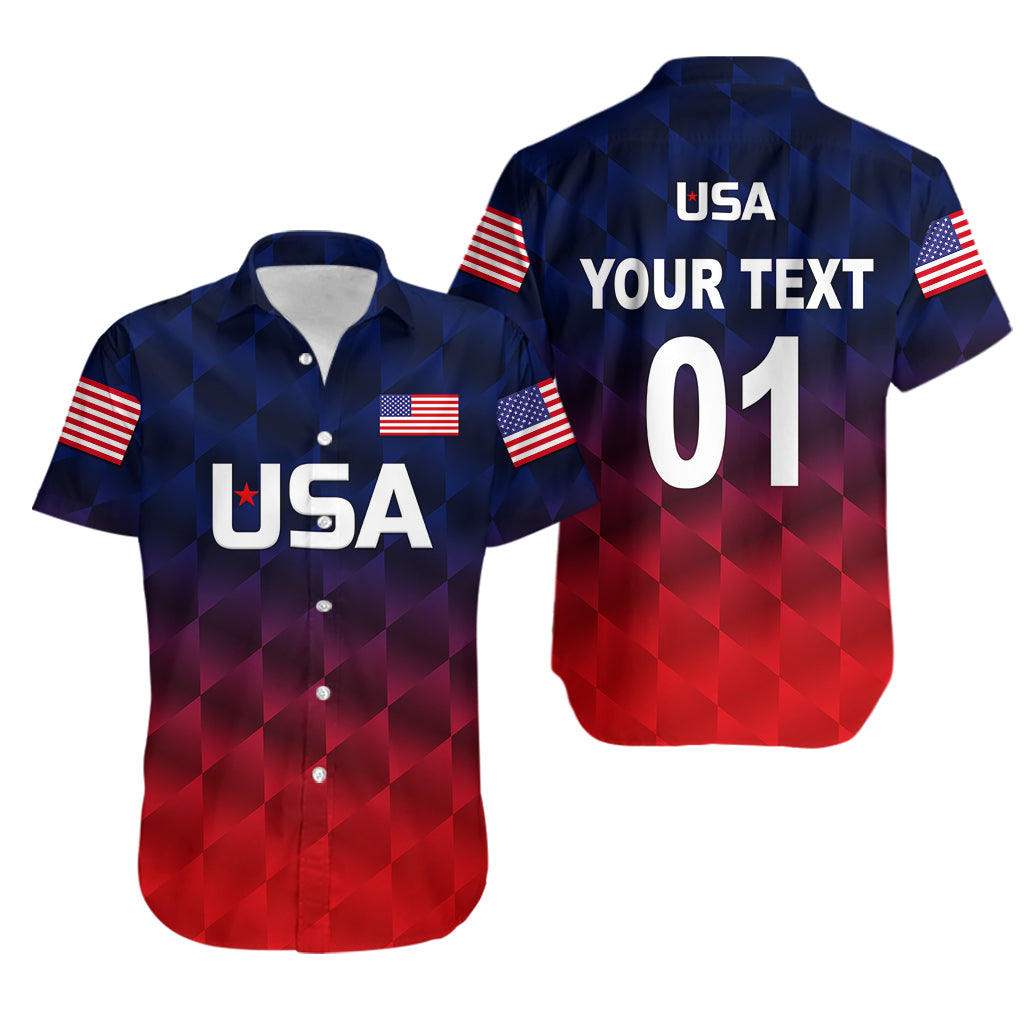 (Custom Personalised) United States National Cricket Hawaiian Shirt Team USA Cricket Gradient Navy Red - Vibe Hoodie Shop