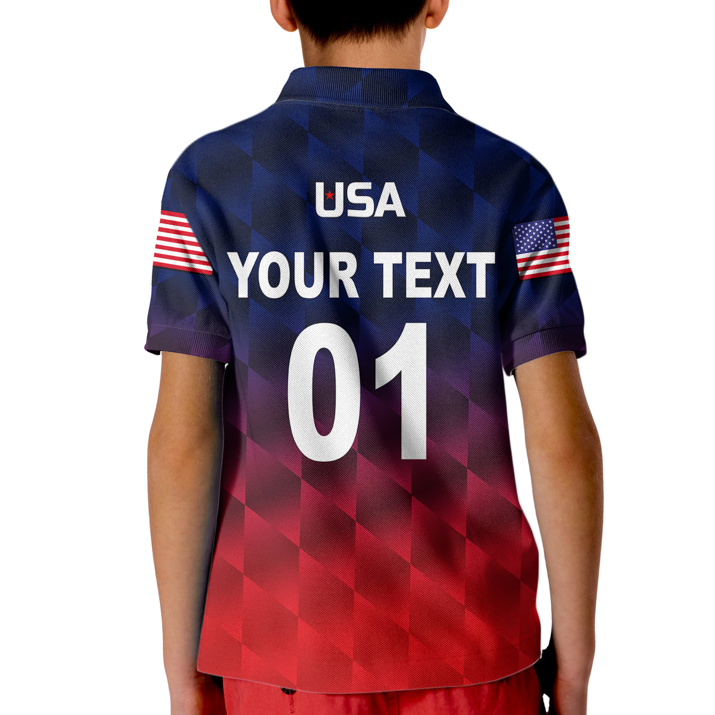 (Custom Personalised) United States National Cricket Kid Polo Shirt Team USA Cricket Gradient Navy Red - Vibe Hoodie Shop