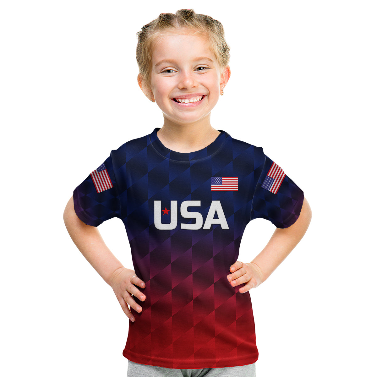 (Custom Personalised) United States National Cricket Kid T Shirt Team USA Cricket Gradient Navy Red - Vibe Hoodie Shop