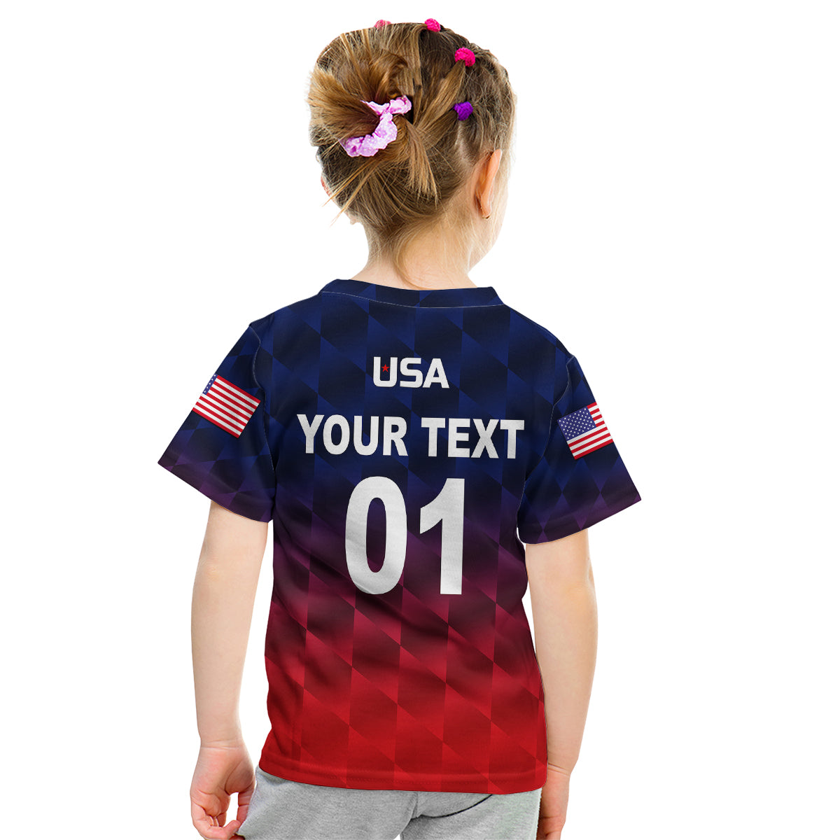 (Custom Personalised) United States National Cricket Kid T Shirt Team USA Cricket Gradient Navy Red - Vibe Hoodie Shop