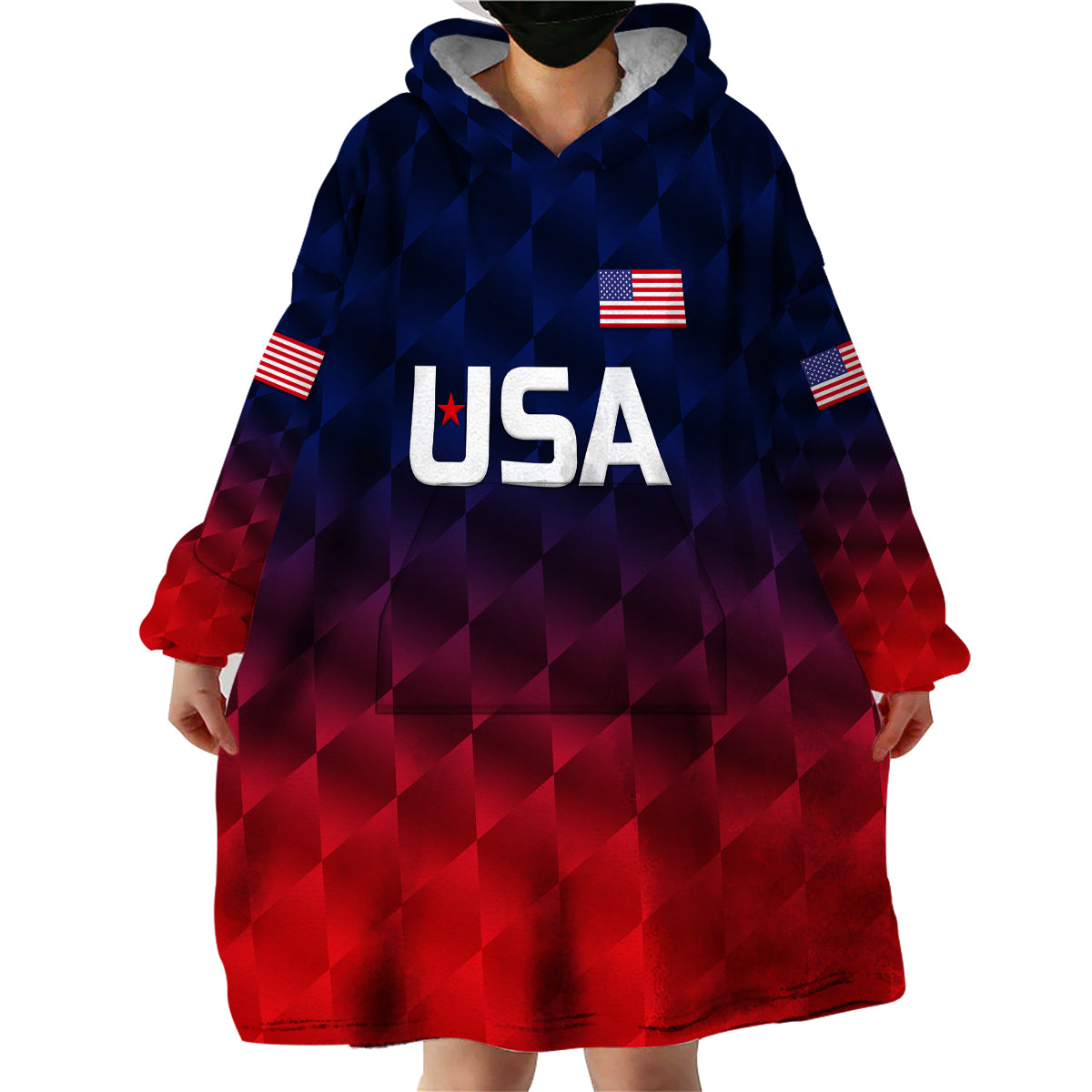 (Custom Personalised) United States National Cricket Wearable Blanket Hoodie Team USA Cricket Gradient Navy Red - Vibe Hoodie Shop