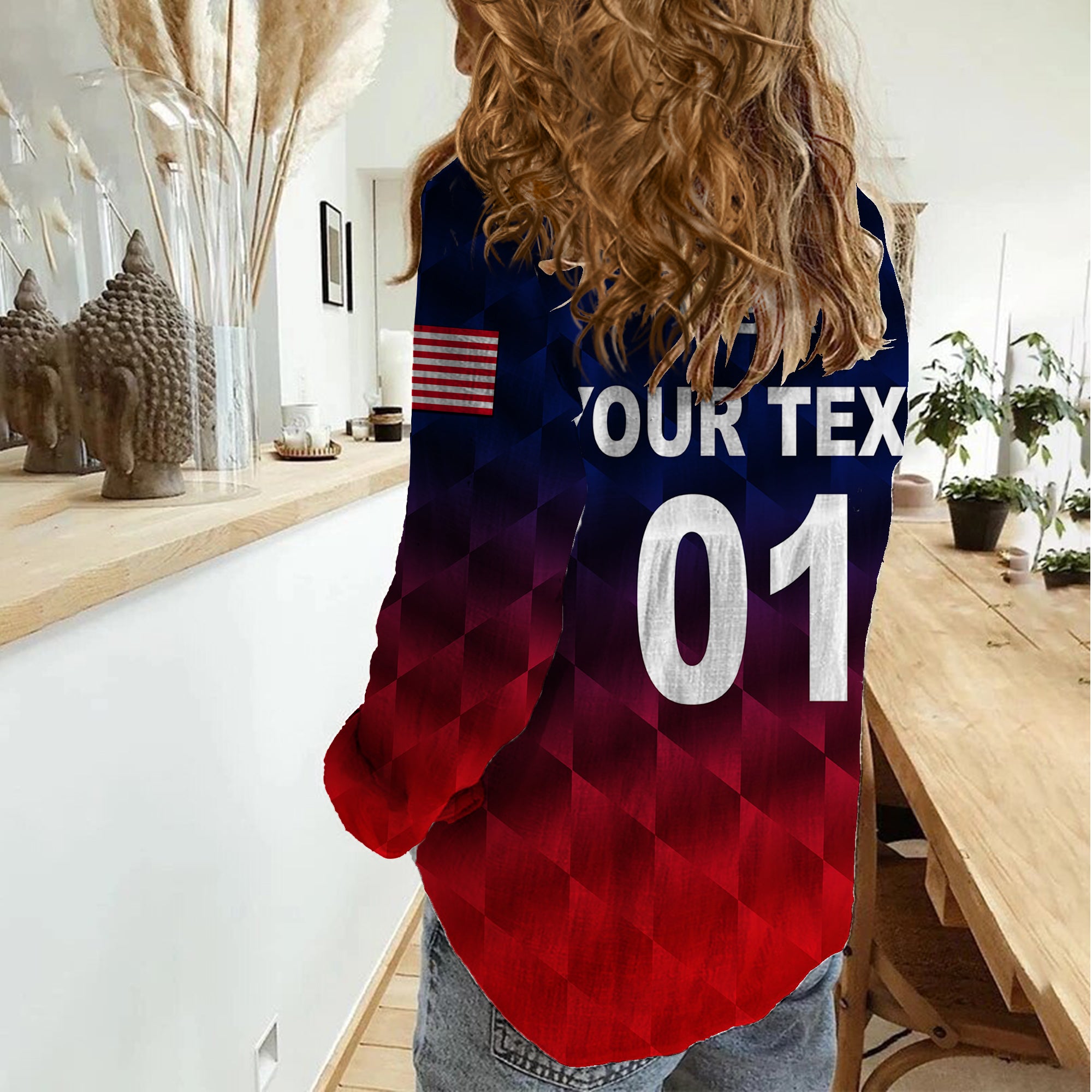 (Custom Personalised) United States National Cricket Women Casual Shirt Team USA Cricket Gradient Navy Red - Vibe Hoodie Shop