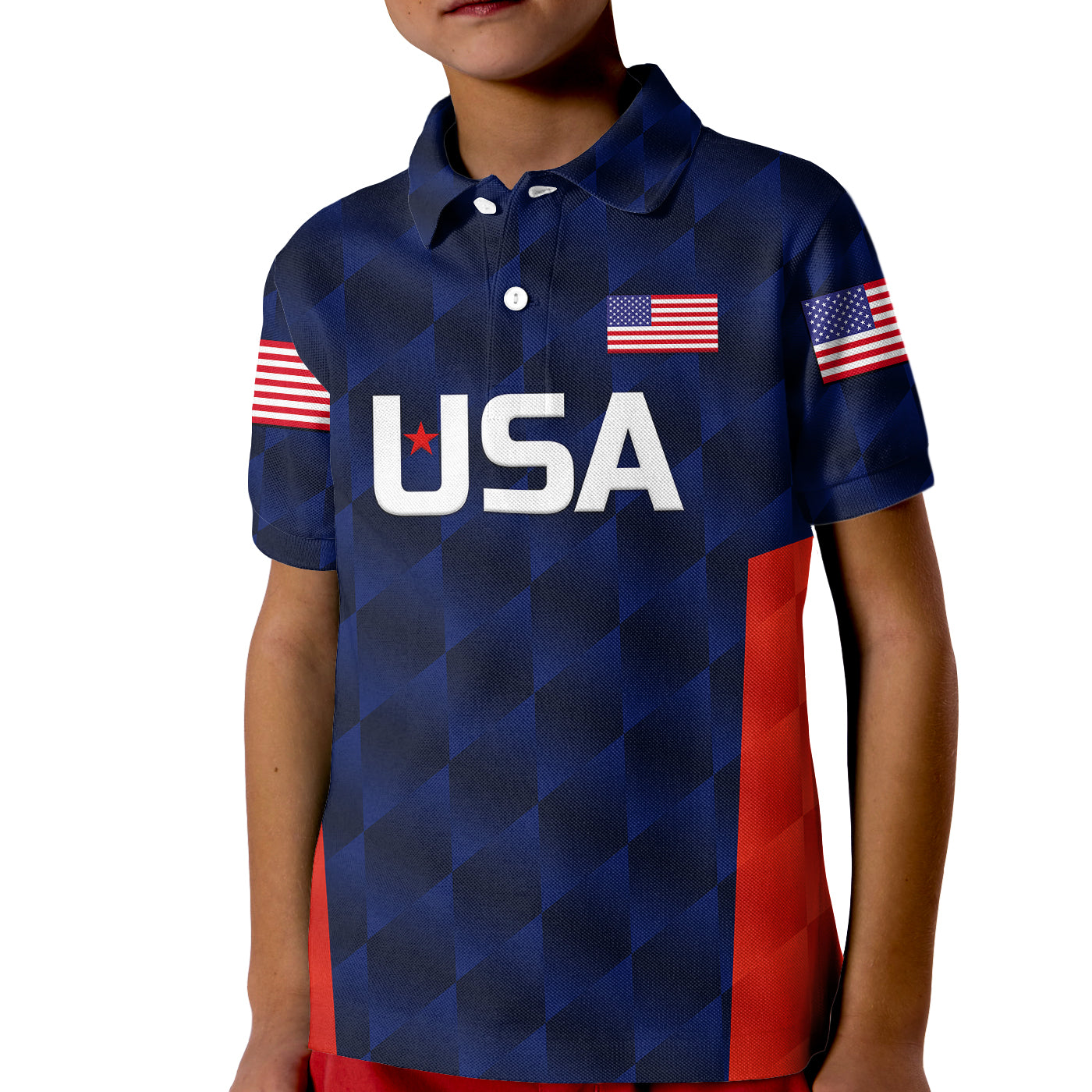 (Custom Personalised) United States National Cricket Kid Polo Shirt Team USA Cricket Navy - Vibe Hoodie Shop