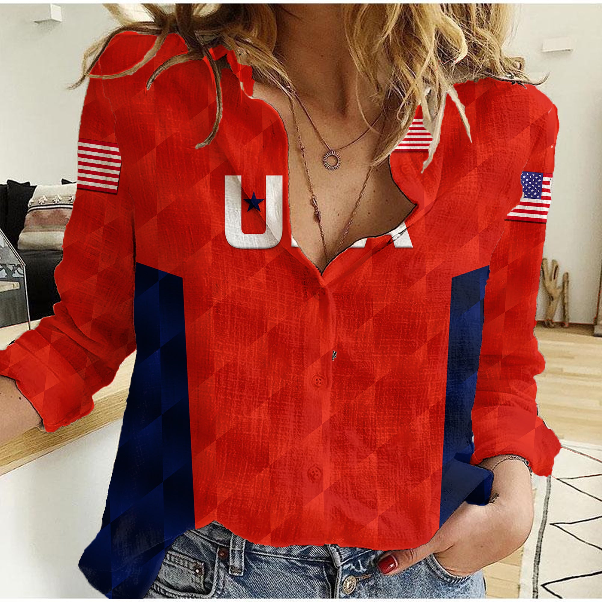(Custom Personalised) United States National Cricket Women Casual Shirt Team USA Cricket Red - Vibe Hoodie Shop