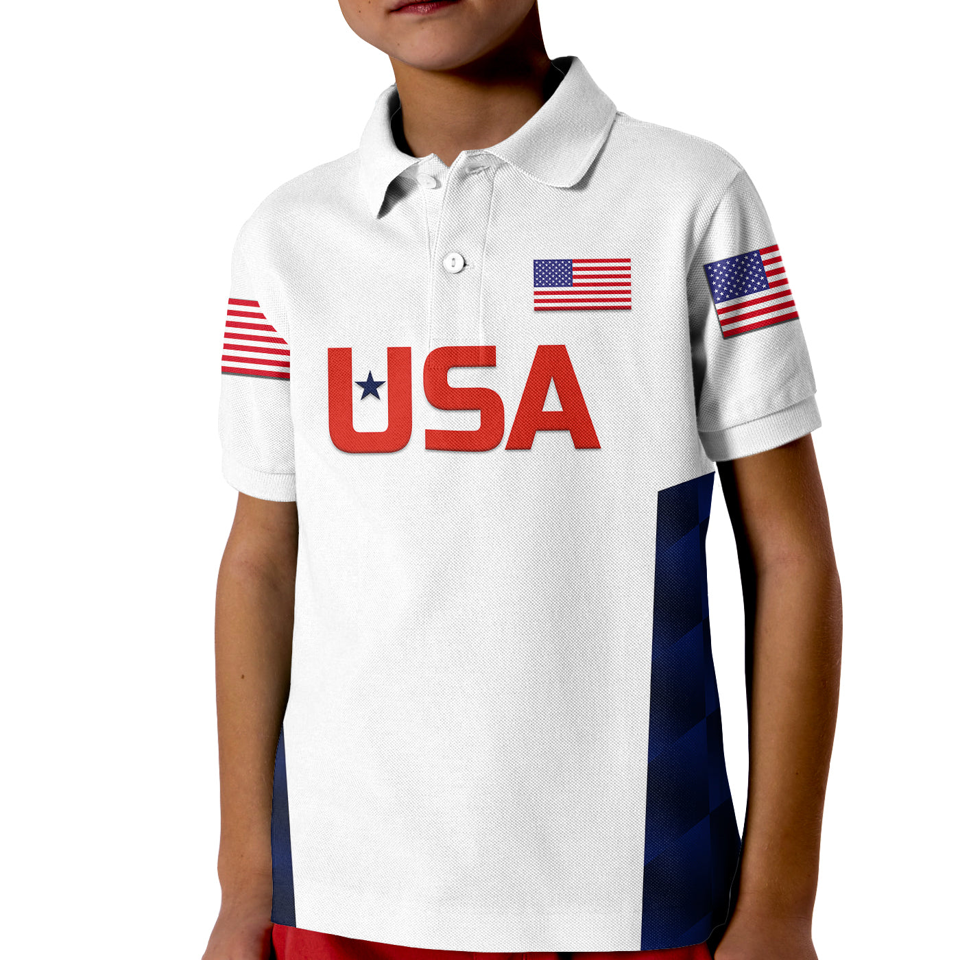 (Custom Personalised) United States National Cricket Kid Polo Shirt Team USA Cricket White - Vibe Hoodie Shop