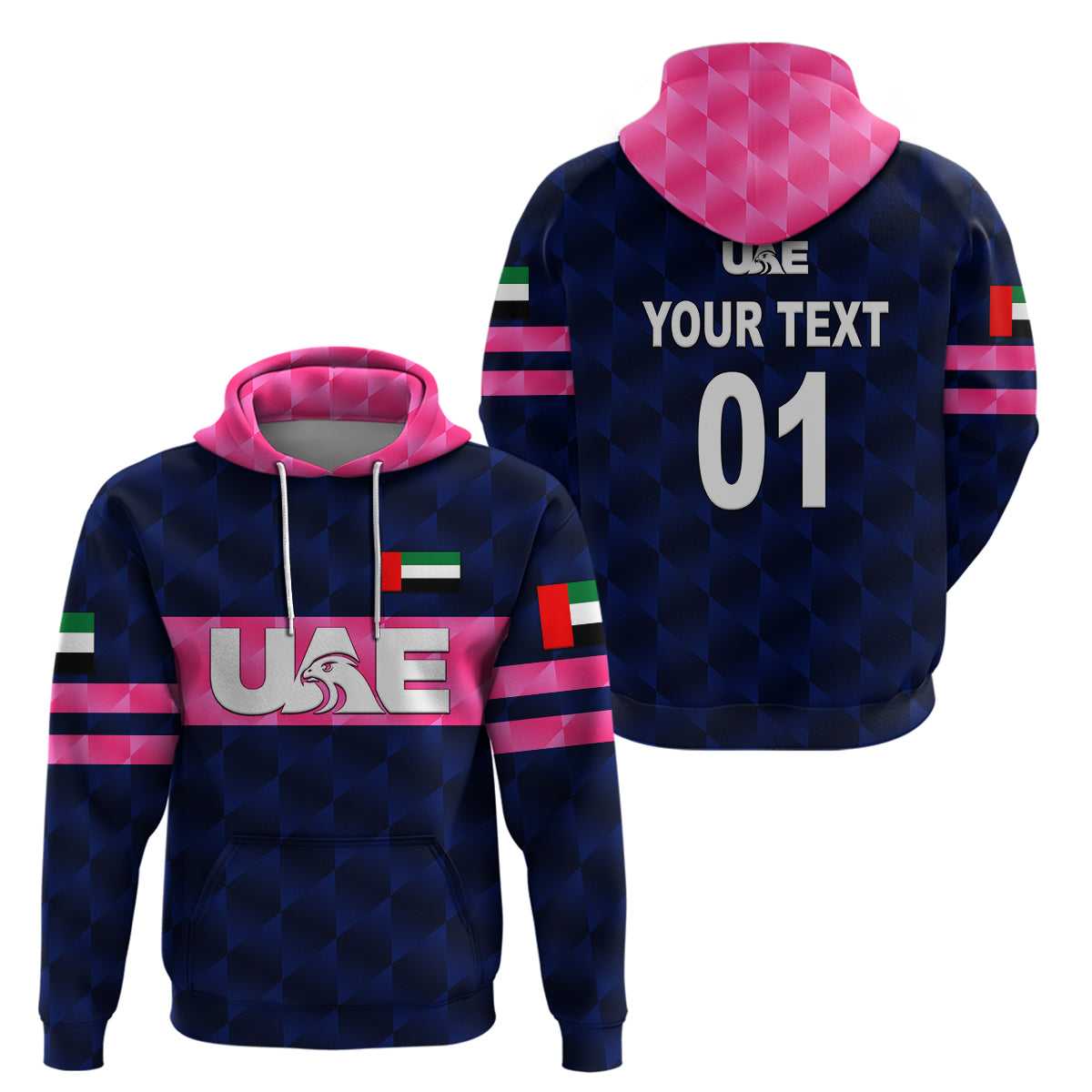 (Custom Personalised) United Arab Emirates UAE Cricket Hoodie Falcon Unique - Navy LT8 - Vibe Hoodie Shop