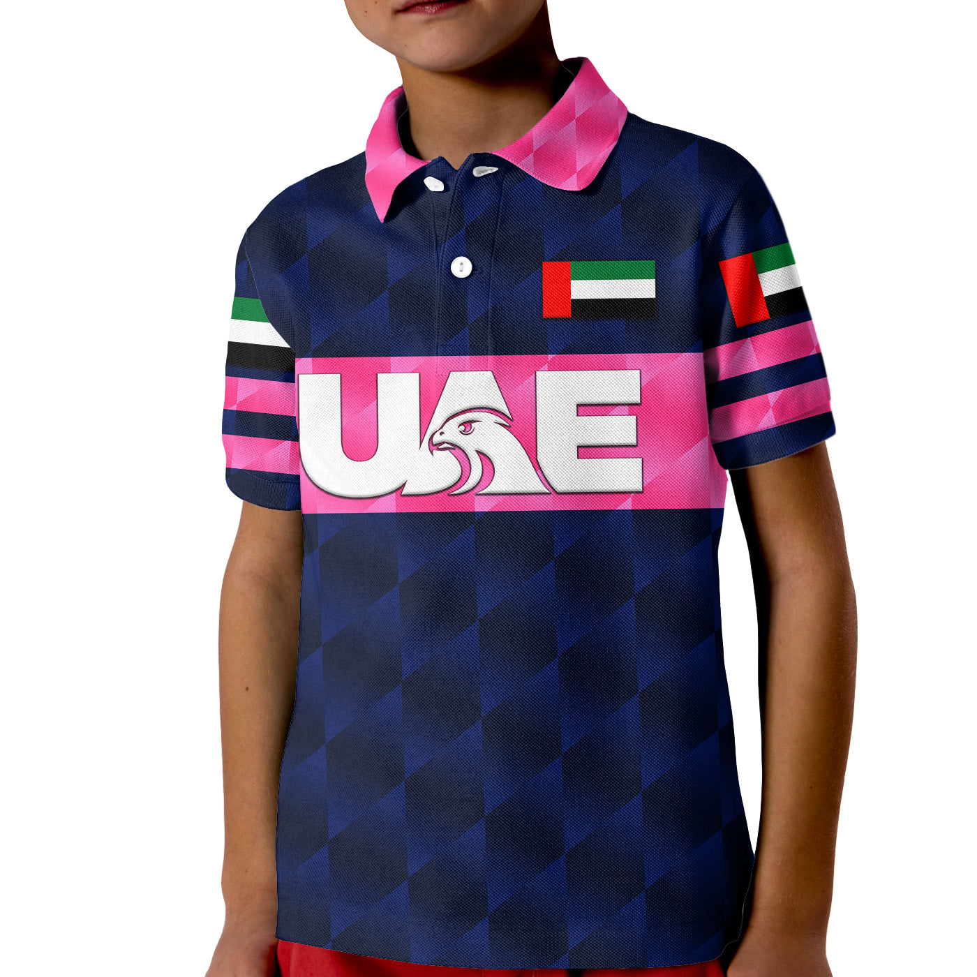 (Custom Personalised) United Arab Emirates UAE Cricket Kid Polo Shirt Falcon Unique - Navy - Vibe Hoodie Shop