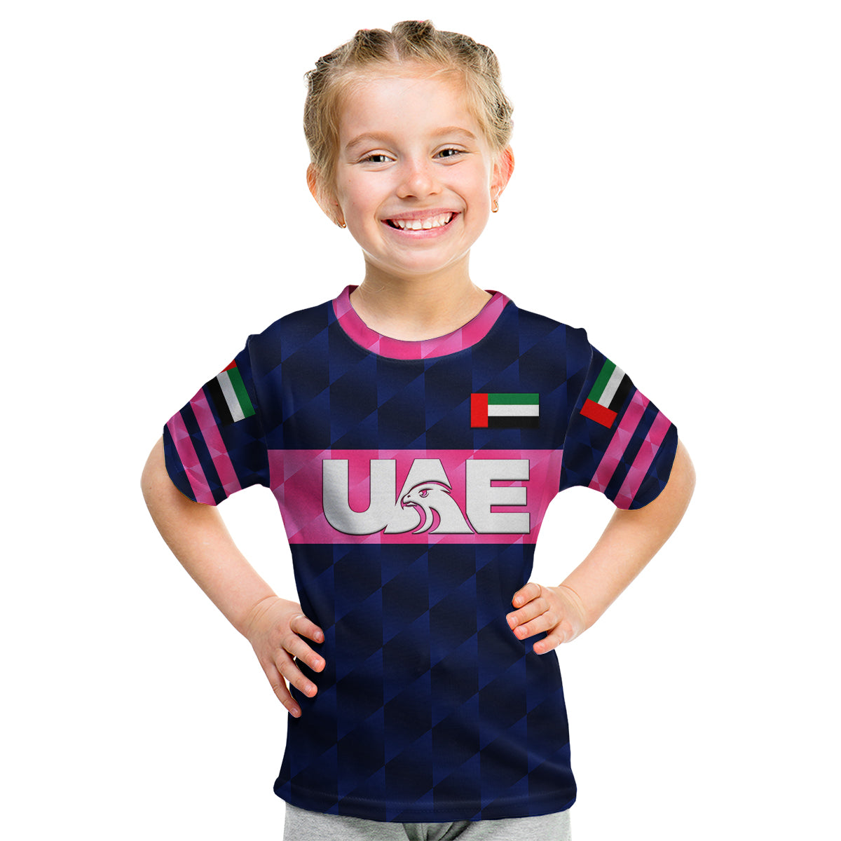 (Custom Personalised) United Arab Emirates UAE Cricket Kid T Shirt Falcon Unique - Navy - Vibe Hoodie Shop