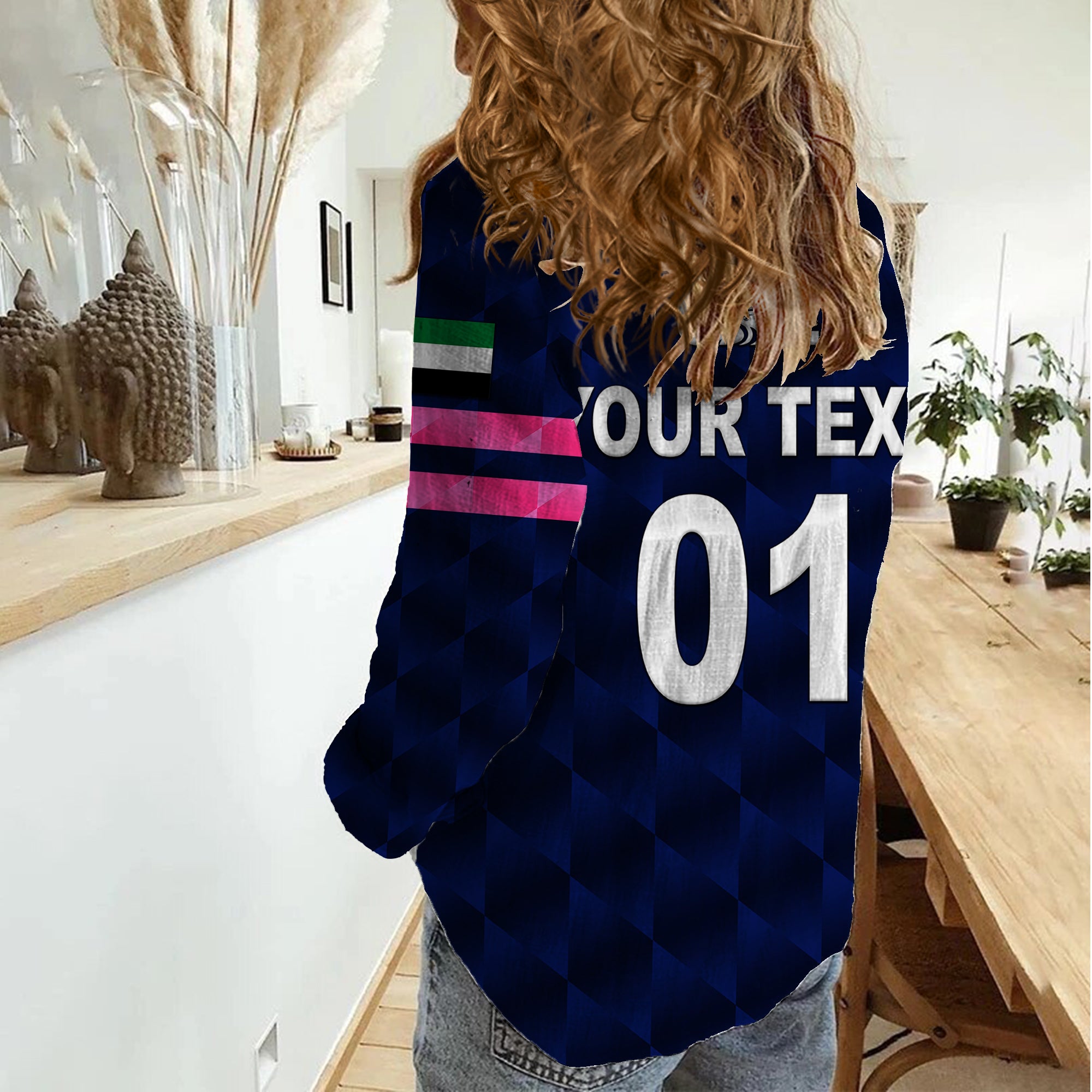 (Custom Personalised) United Arab Emirates UAE Cricket Women Casual Shirt Falcon Unique - Navy - Vibe Hoodie Shop
