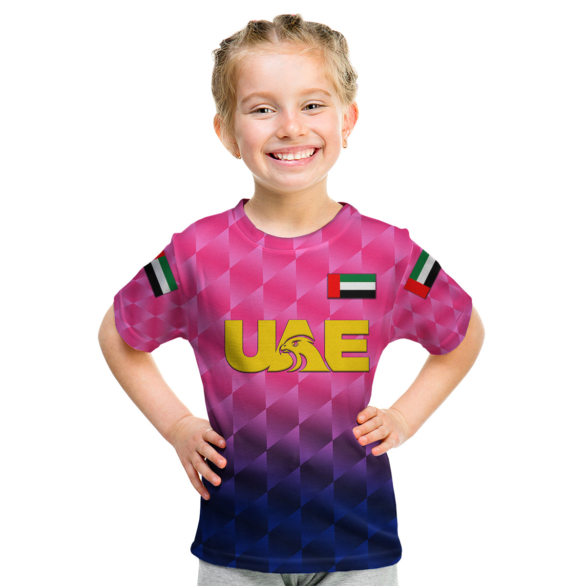 (Custom Personalised) United Arab Emirates UAE Cricket Kid T Shirt Falcon Unique - Pink - Vibe Hoodie Shop