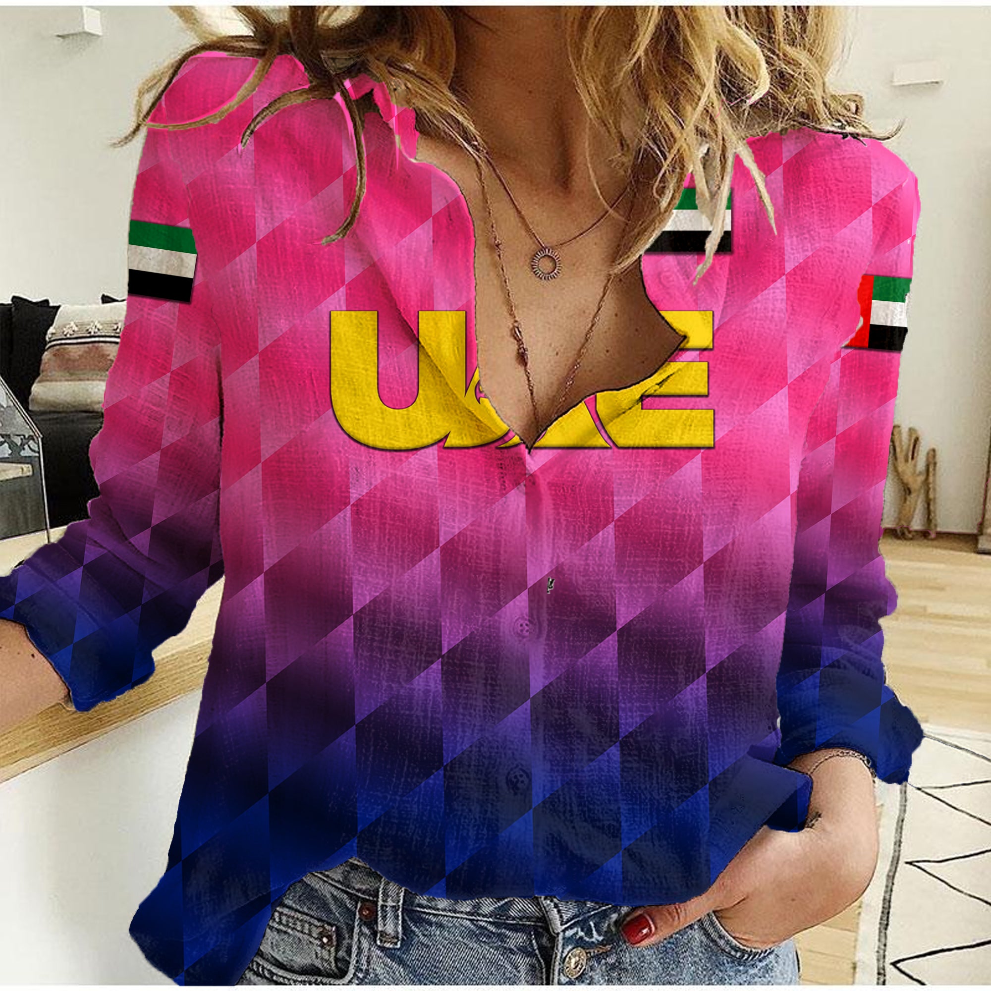 (Custom Personalised) United Arab Emirates UAE Cricket Women Casual Shirt Falcon Unique - Pink - Vibe Hoodie Shop