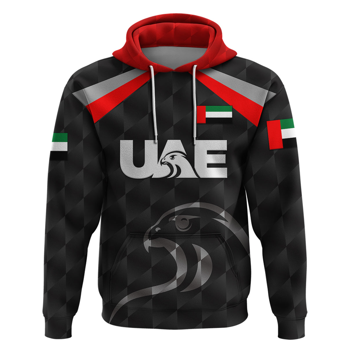 (Custom Personalised) United Arab Emirates UAE Cricket Hoodie Falcon Special - Black LT8 - Vibe Hoodie Shop