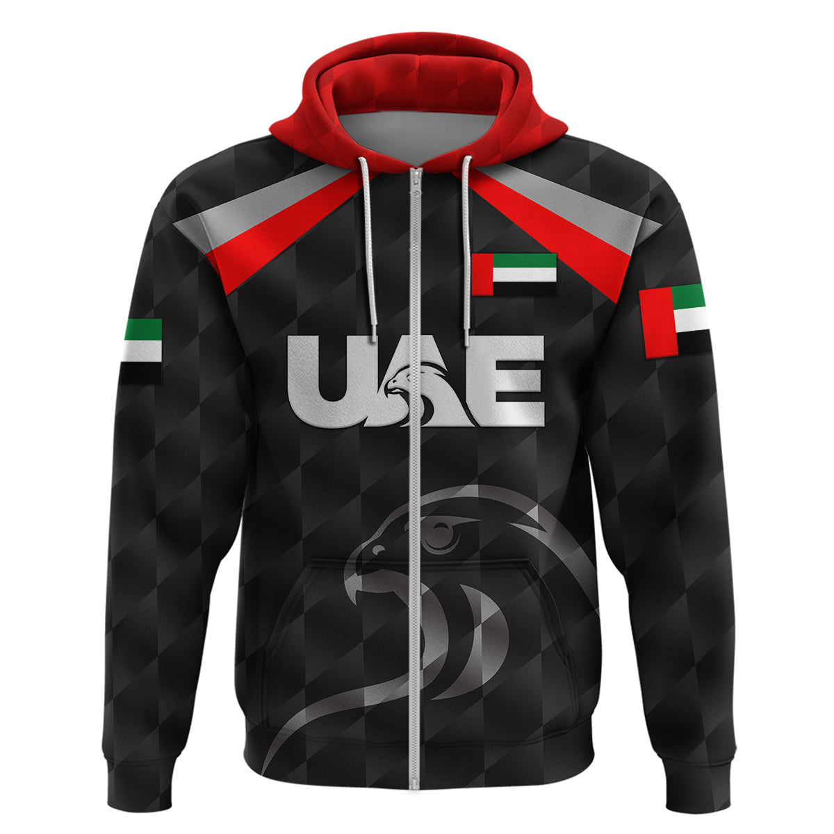 (Custom Personalised) United Arab Emirates UAE Cricket Hoodie Falcon Special - Black LT8 - Vibe Hoodie Shop