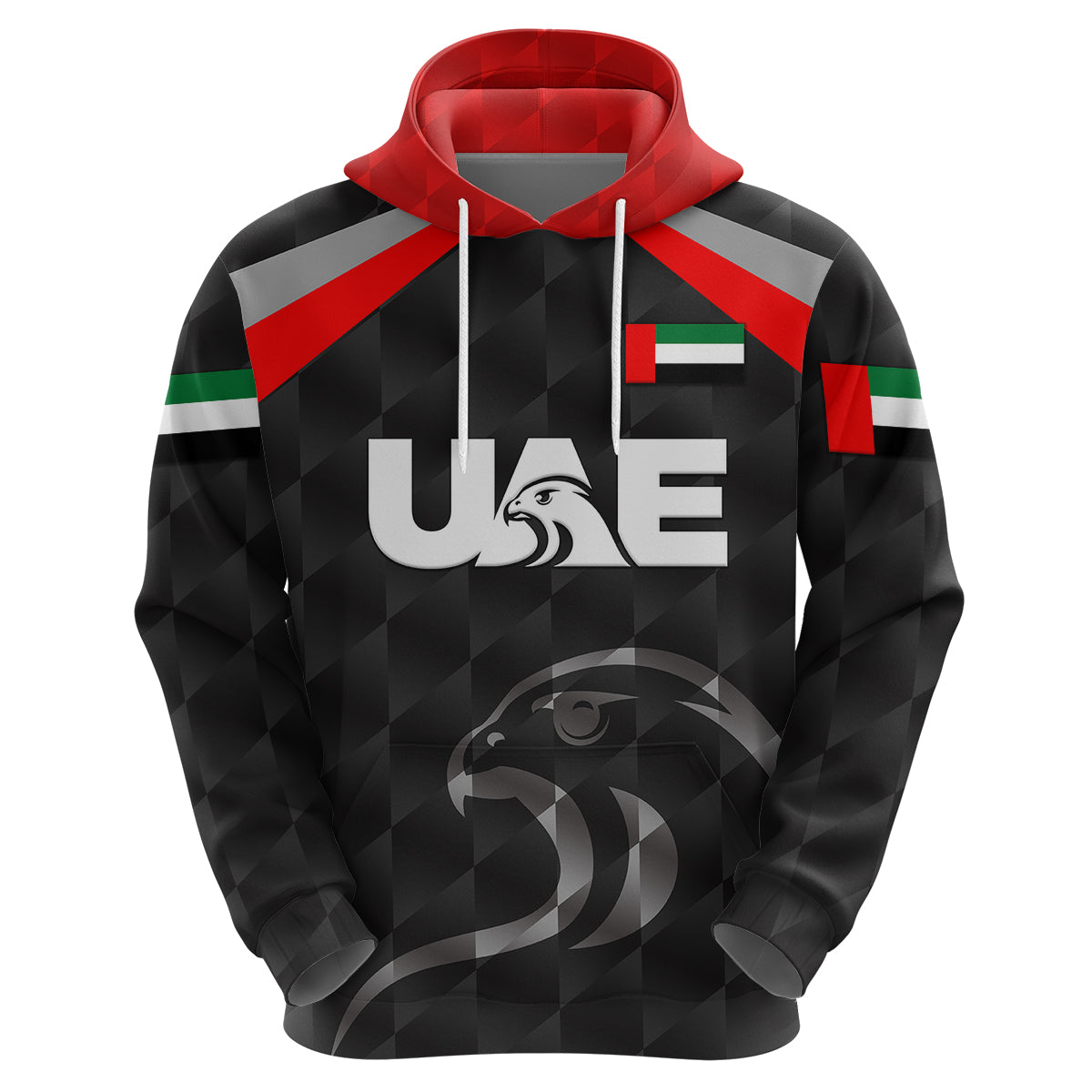 (Custom Personalised) United Arab Emirates UAE Cricket Hoodie Falcon Special - Black LT8 - Vibe Hoodie Shop
