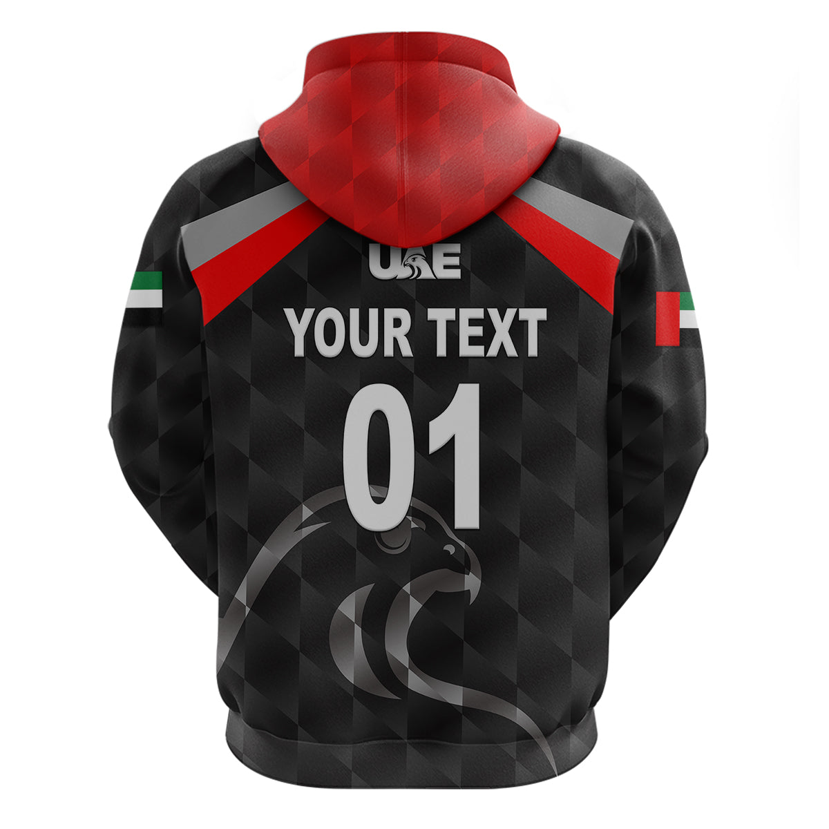 (Custom Personalised) United Arab Emirates UAE Cricket Hoodie Falcon Special - Black LT8 - Vibe Hoodie Shop