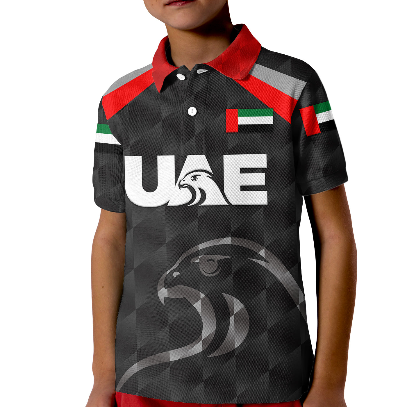 (Custom Personalised) United Arab Emirates UAE Cricket Kid Polo Shirt Falcon Special - Black - Vibe Hoodie Shop