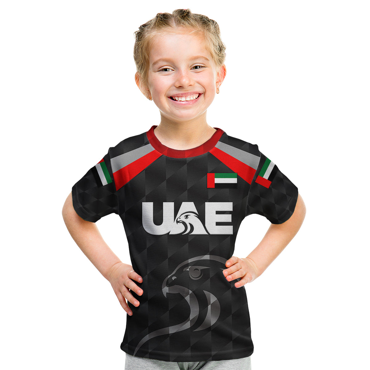 (Custom Personalised) United Arab Emirates UAE Cricket Kid T Shirt Falcon Special - Black - Vibe Hoodie Shop