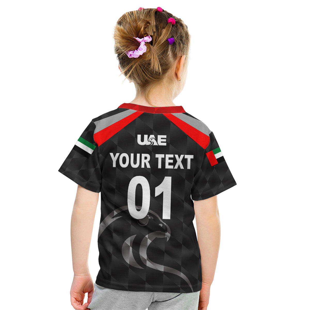 (Custom Personalised) United Arab Emirates UAE Cricket Kid T Shirt Falcon Special - Black - Vibe Hoodie Shop