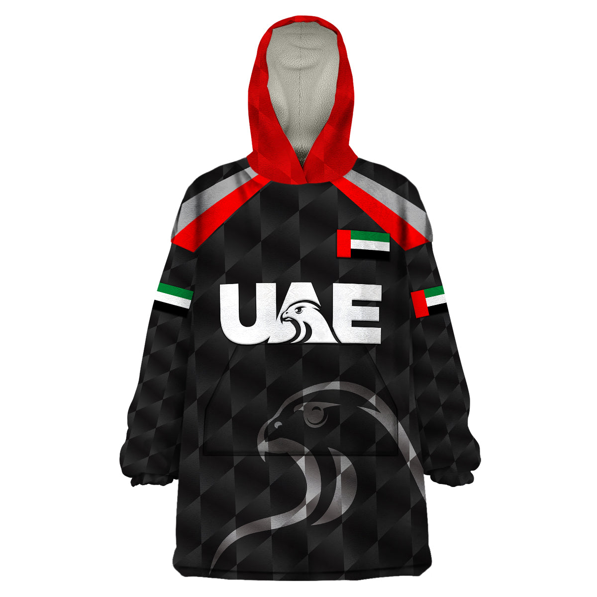 (Custom Personalised) United Arab Emirates UAE Cricket Wearable Blanket Hoodie Falcon Special - Black - Vibe Hoodie Shop