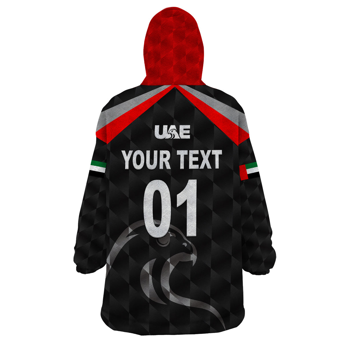 (Custom Personalised) United Arab Emirates UAE Cricket Wearable Blanket Hoodie Falcon Special - Black - Vibe Hoodie Shop