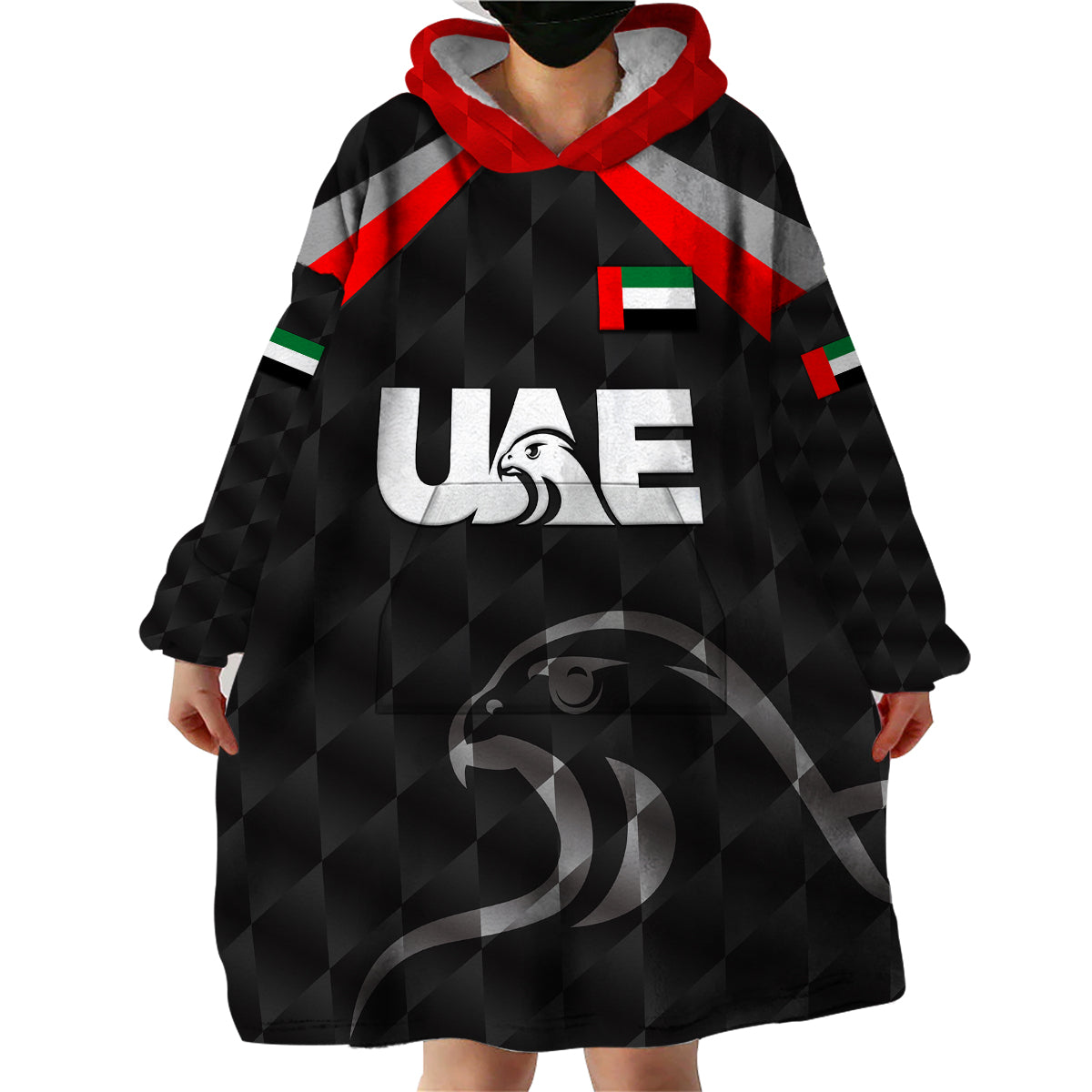 (Custom Personalised) United Arab Emirates UAE Cricket Wearable Blanket Hoodie Falcon Special - Black - Vibe Hoodie Shop