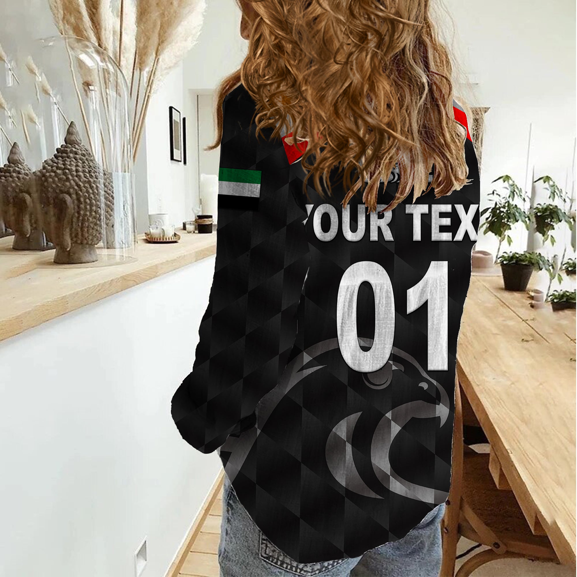 (Custom Personalised) United Arab Emirates UAE Cricket Women Casual Shirt Falcon Special - Black - Vibe Hoodie Shop