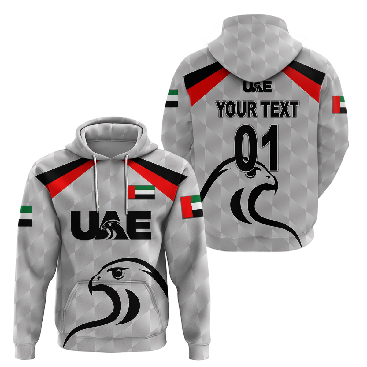 (Custom Personalised) United Arab Emirates UAE Cricket Hoodie Falcon Special - Grey LT8 - Vibe Hoodie Shop