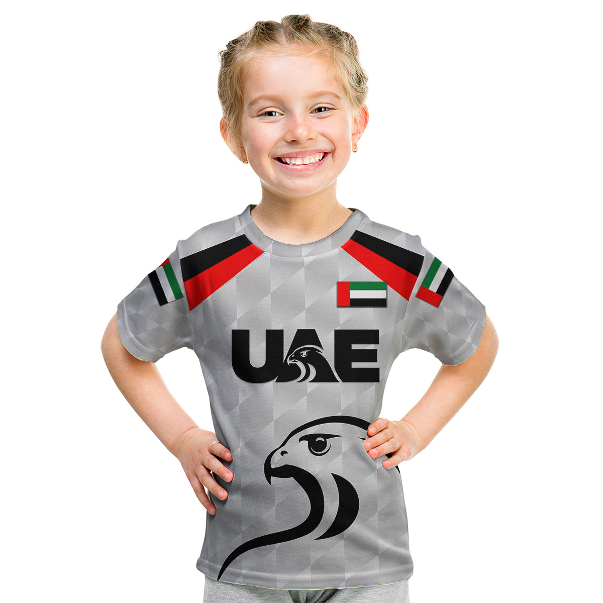 (Custom Personalised) United Arab Emirates UAE Cricket Kid T Shirt Falcon Special - Grey - Vibe Hoodie Shop