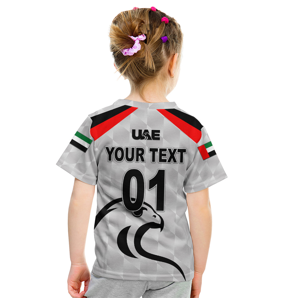 (Custom Personalised) United Arab Emirates UAE Cricket Kid T Shirt Falcon Special - Grey - Vibe Hoodie Shop