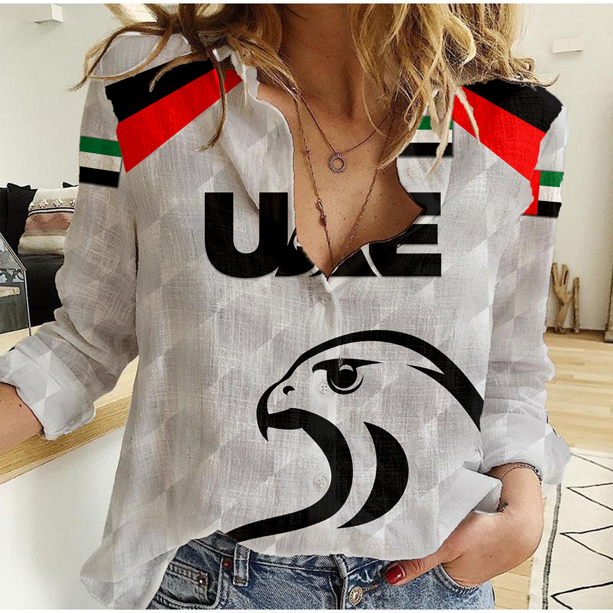 (Custom Personalised) United Arab Emirates UAE Cricket Women Casual Shirt Falcon Special - Grey - Vibe Hoodie Shop