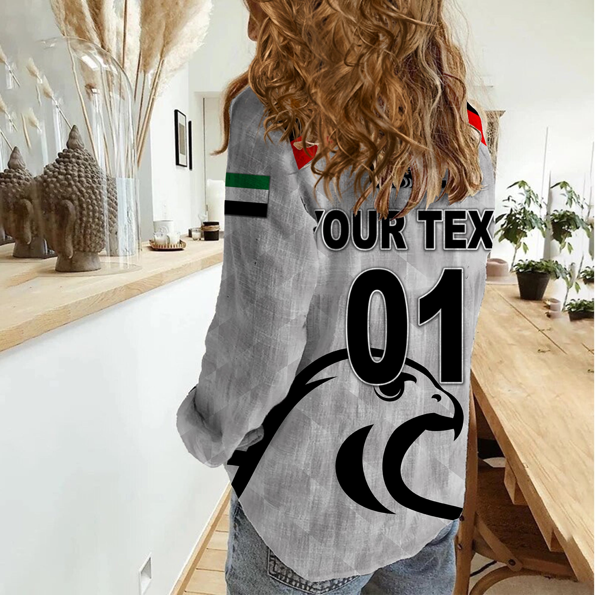 (Custom Personalised) United Arab Emirates UAE Cricket Women Casual Shirt Falcon Special - Grey - Vibe Hoodie Shop