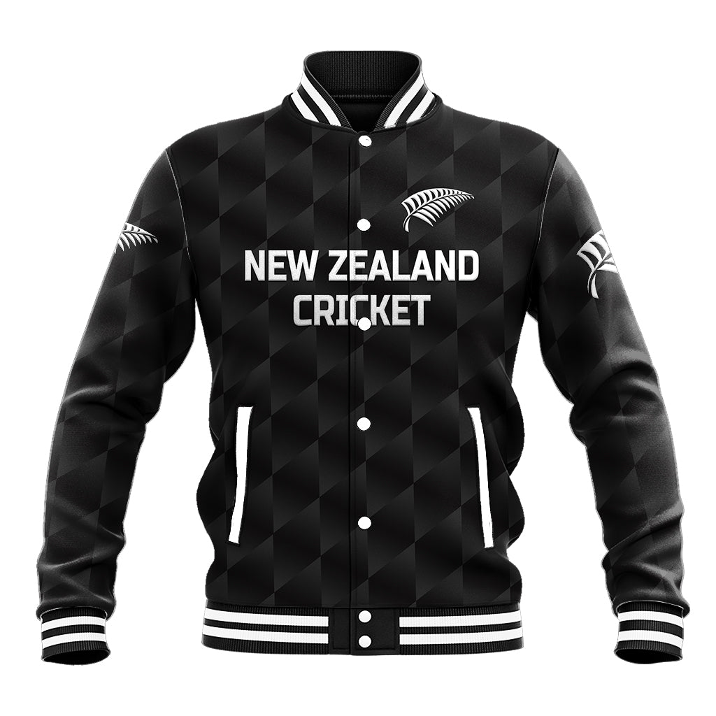 (Custom Personalised) New Zealand Cricket Baseball Jacket Silver Fern Unique - Black - Vibe Hoodie Shop