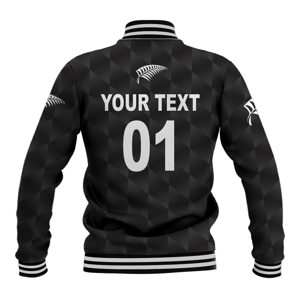 (Custom Personalised) New Zealand Cricket Baseball Jacket Silver Fern Unique - Black - Vibe Hoodie Shop