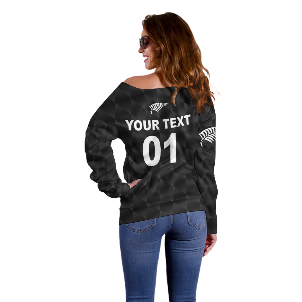 (Custom Personalised) New Zealand Cricket Off Shoulder Sweater Silver Fern Unique - Black - Vibe Hoodie Shop