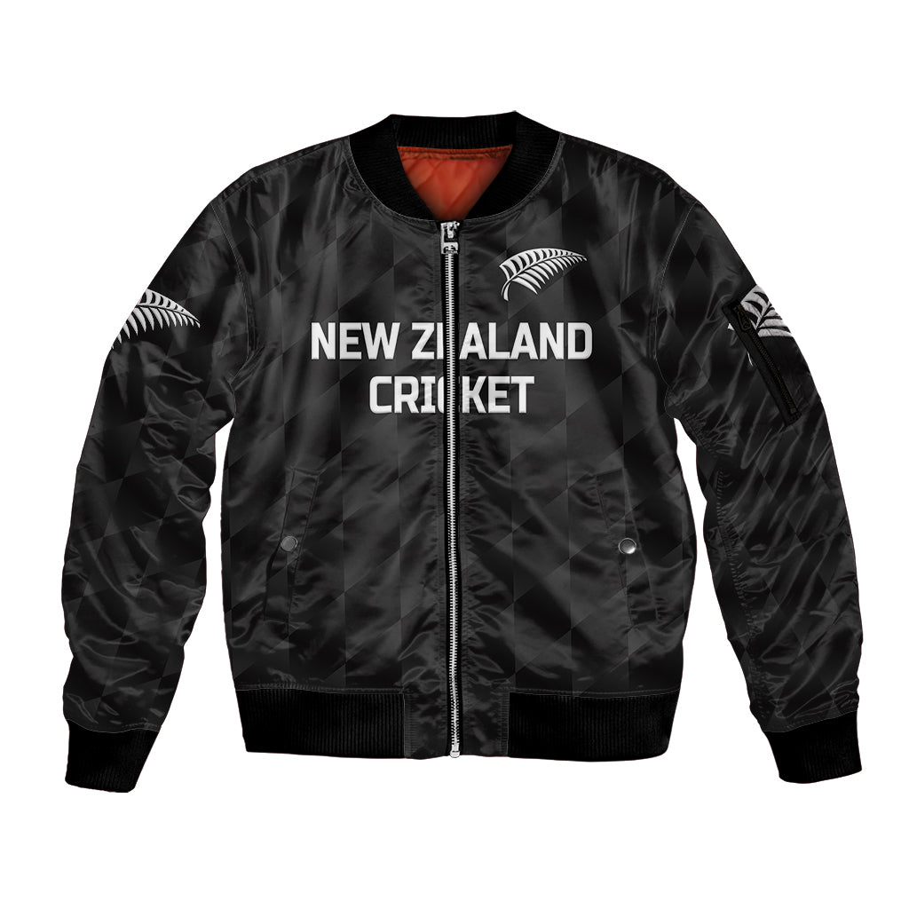 custom-personalised-new-zealand-cricket-sleeve-zip-bomber-jacket-silver-fern-unique-black