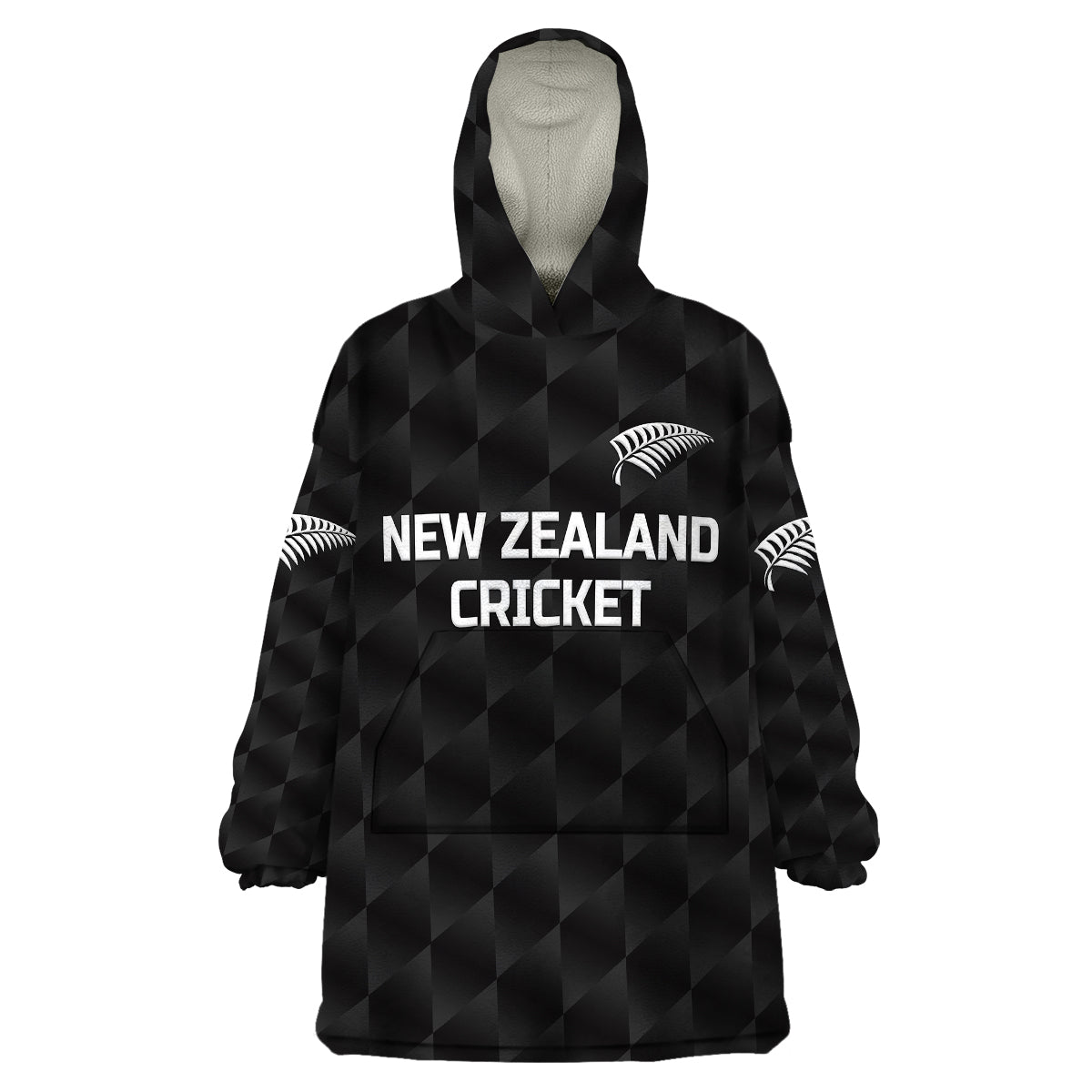 (Custom Personalised) New Zealand Cricket Wearable Blanket Hoodie Silver Fern Unique - Black - Vibe Hoodie Shop