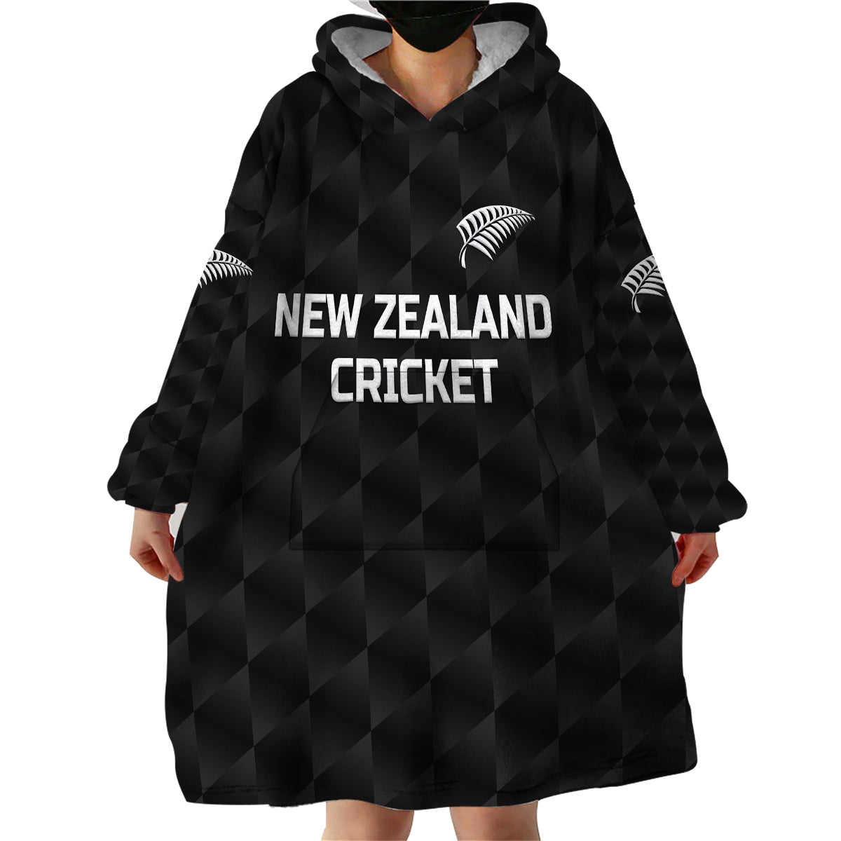 (Custom Personalised) New Zealand Cricket Wearable Blanket Hoodie Silver Fern Unique - Black - Vibe Hoodie Shop