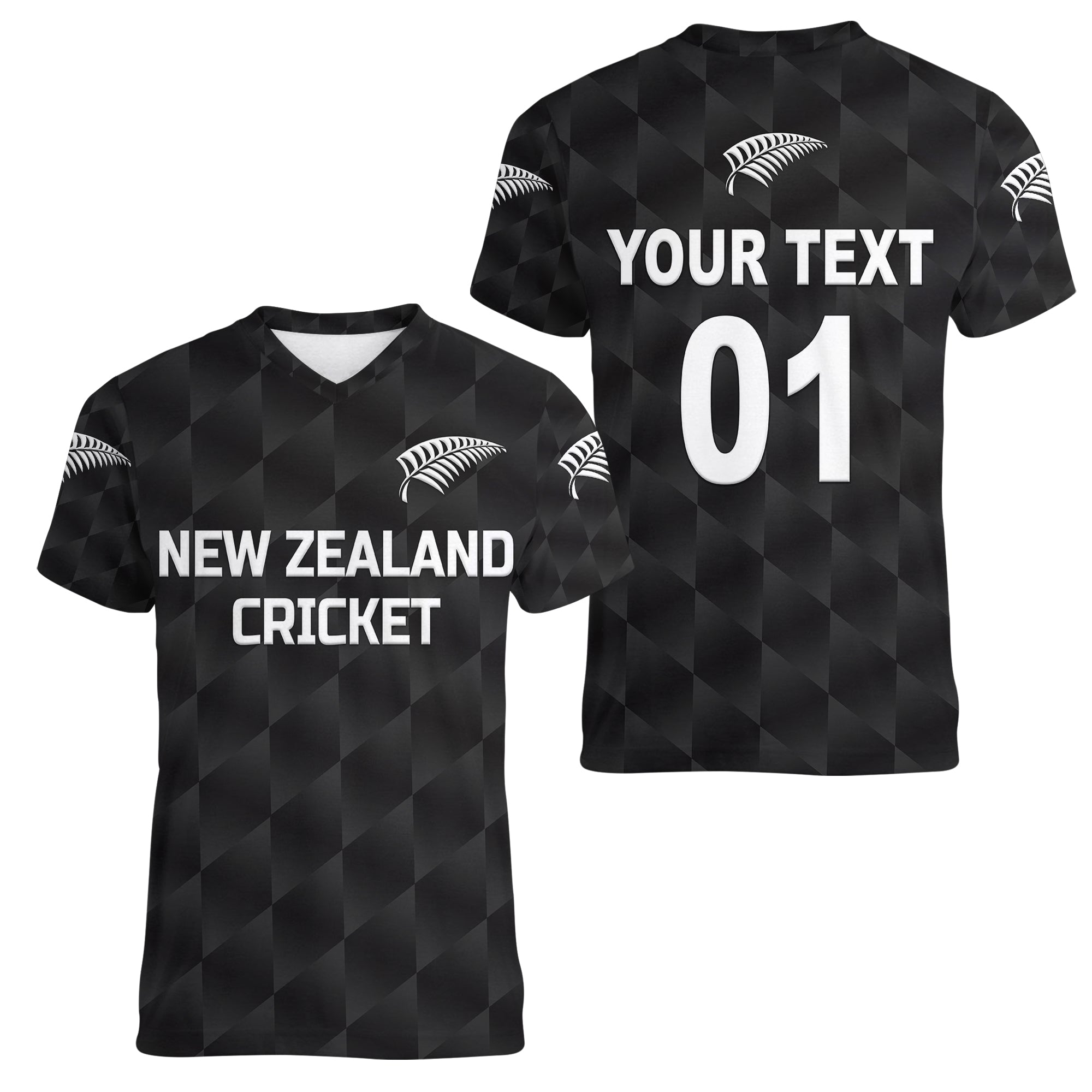 (Custom Personalised) New Zealand Cricket Women V Neck T Shirt Silver Fern Unique - Black - Vibe Hoodie Shop