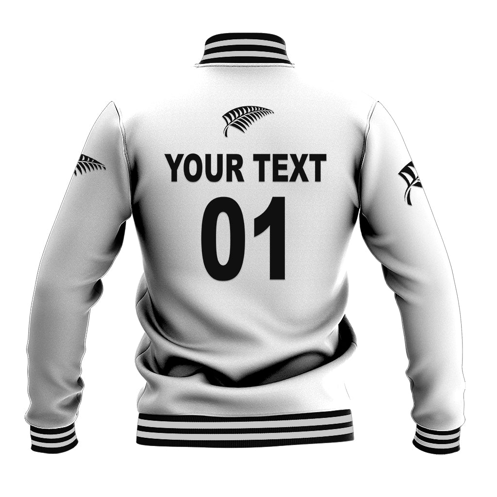 (Custom Personalised) New Zealand Cricket Baseball Jacket Silver Fern Unique - White - Vibe Hoodie Shop