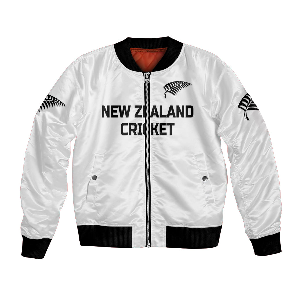 (Custom Personalised) New Zealand Cricket Bomber Jacket Silver Fern Unique - White - Vibe Hoodie Shop