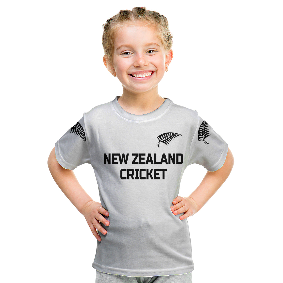 (Custom Personalised) New Zealand Cricket Kid T Shirt Silver Fern Unique - White - Vibe Hoodie Shop