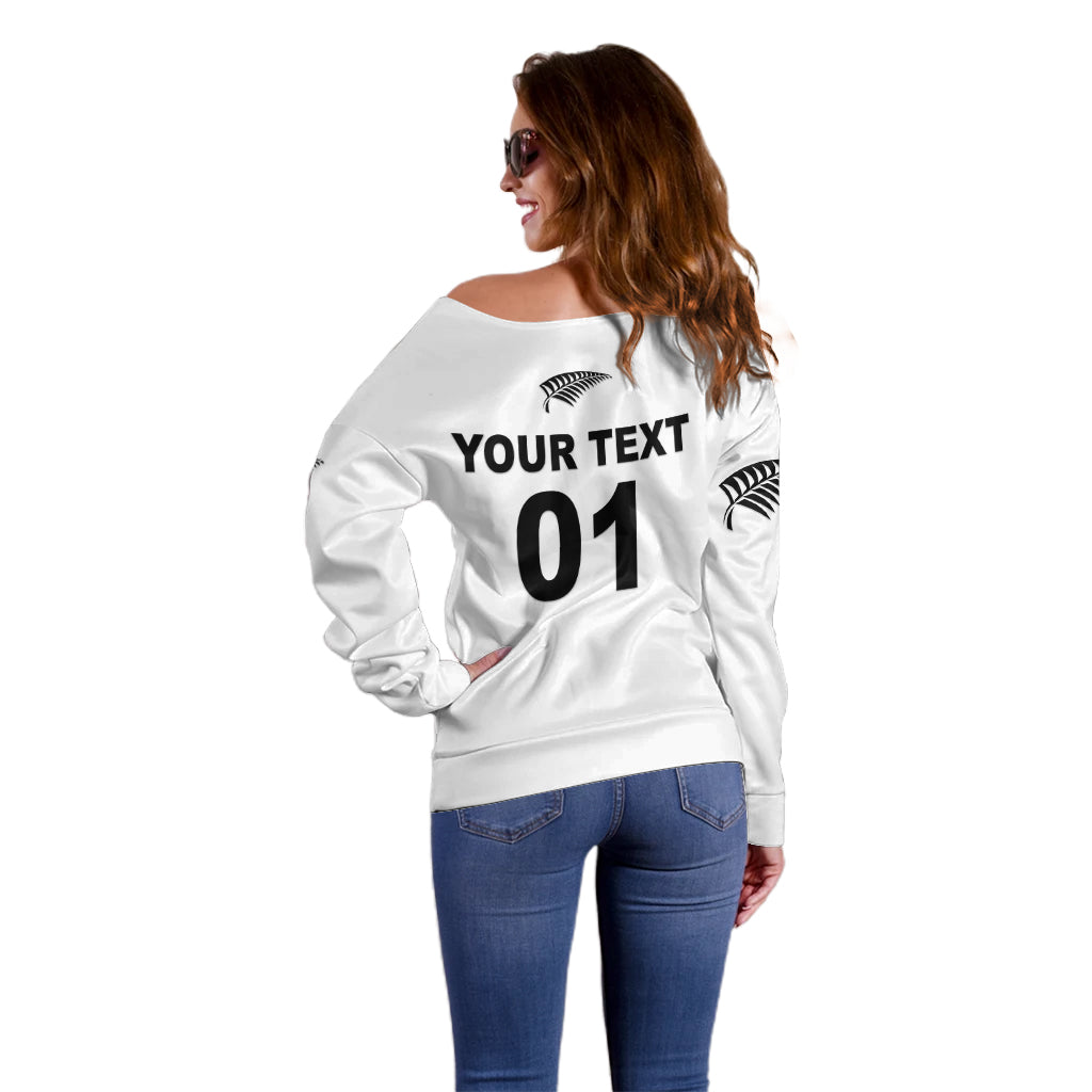 (Custom Personalised) New Zealand Cricket Off Shoulder Sweater Silver Fern Unique - White - Vibe Hoodie Shop