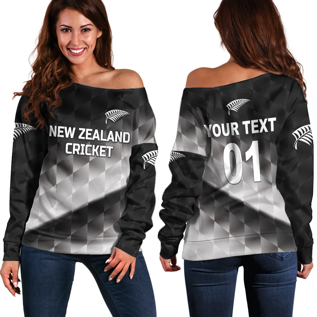 (Custom Personalised) New Zealand Cricket Off Shoulder Sweater Silver Fern Unique - Gradient - Vibe Hoodie Shop